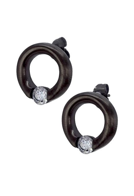 Pendientes de mujer en acero negro mate con circonitas, venta online a precios baratos 276_A2353-N