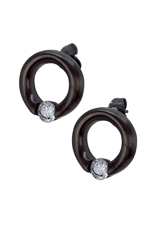 Pendientes de mujer en acero negro mate con circonitas, venta online a precios baratos 276_A2353-N