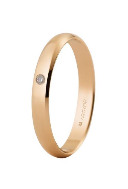 Alianza de boda oro rosa 18K brillo 3 mm con diamante. 045_5C305D