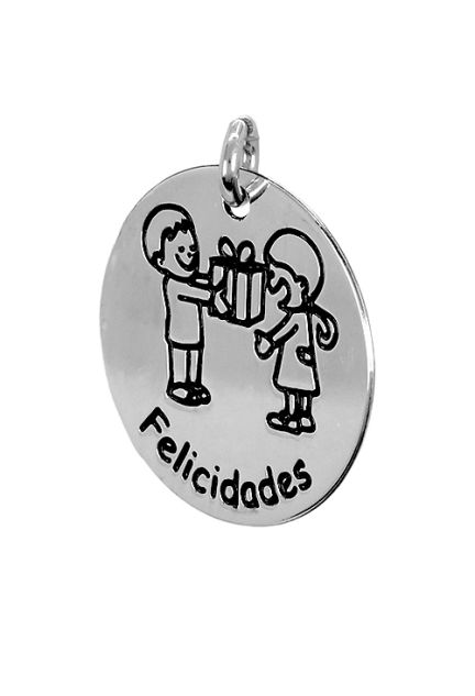 Charm de plata para pulsera. disco con leyenda -Felicidades- - foto 04 - rfcia 266_024273-1-10-9
