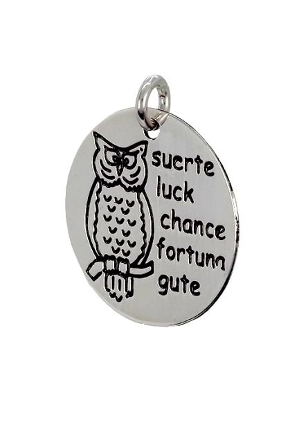 Charm de plata para pulsera. disco con leyenda -suerte- en 5 idiomas - foto 04 - rfcia 266_024273-1-10-3