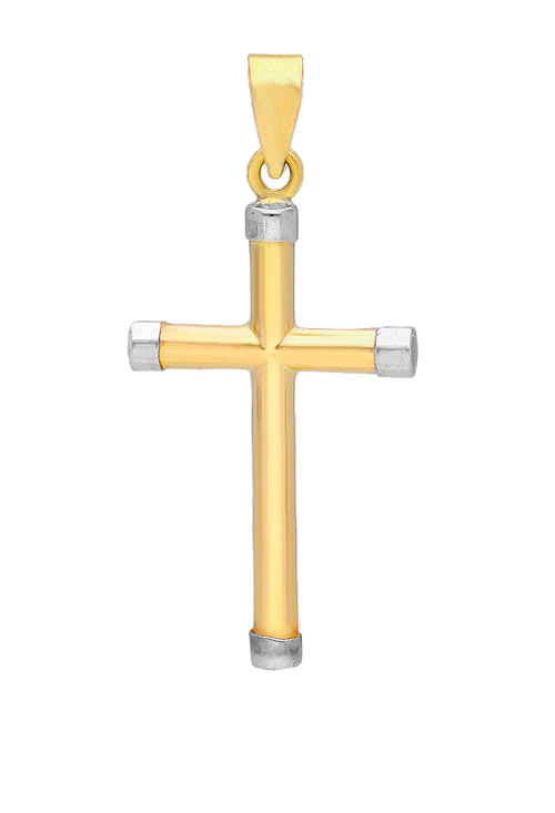 cruz oro amarillo con topes de oro blanco todo primera ley 18 kilates fotografia frontal precio ocasion en joyeria online