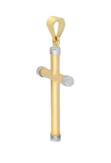 cruz oro amarillo con topes de oro blanco todo primera ley 18 kilates fotografia lateral precio ocasion en joyeria online