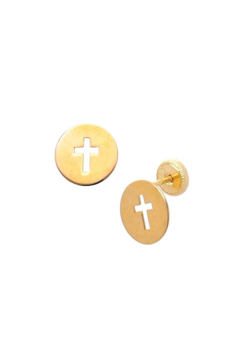 Pendientes de oro amarillo. circulo con calado en forma de cruz - joyas para mujer a precios baratos - rfcia 030_EC-31