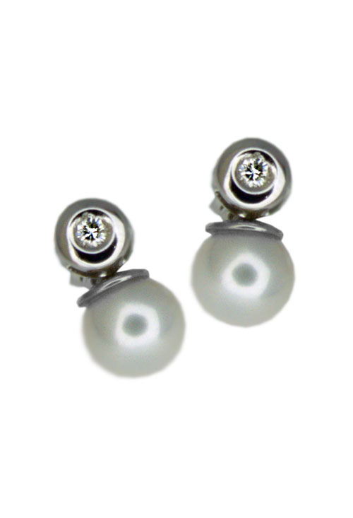 pendientes oro blanco 18 kilates con perla cultivada y diamantes