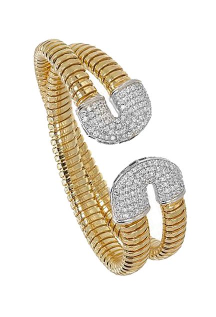 pulsera rígida doble brazo tubo gas con topes parentesis con circonitas