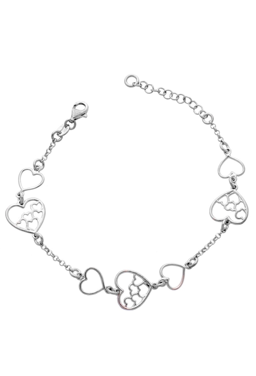 Pulsera de plata con entrepiezas en forma de corazones calados 240_PPU3781