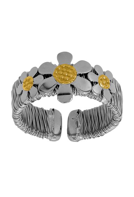 anillo de acero y oro margaritas