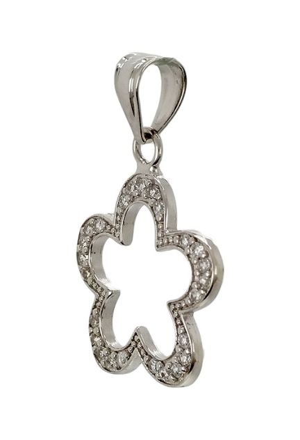 colgante de oro blanco con circonitas en forma de flor