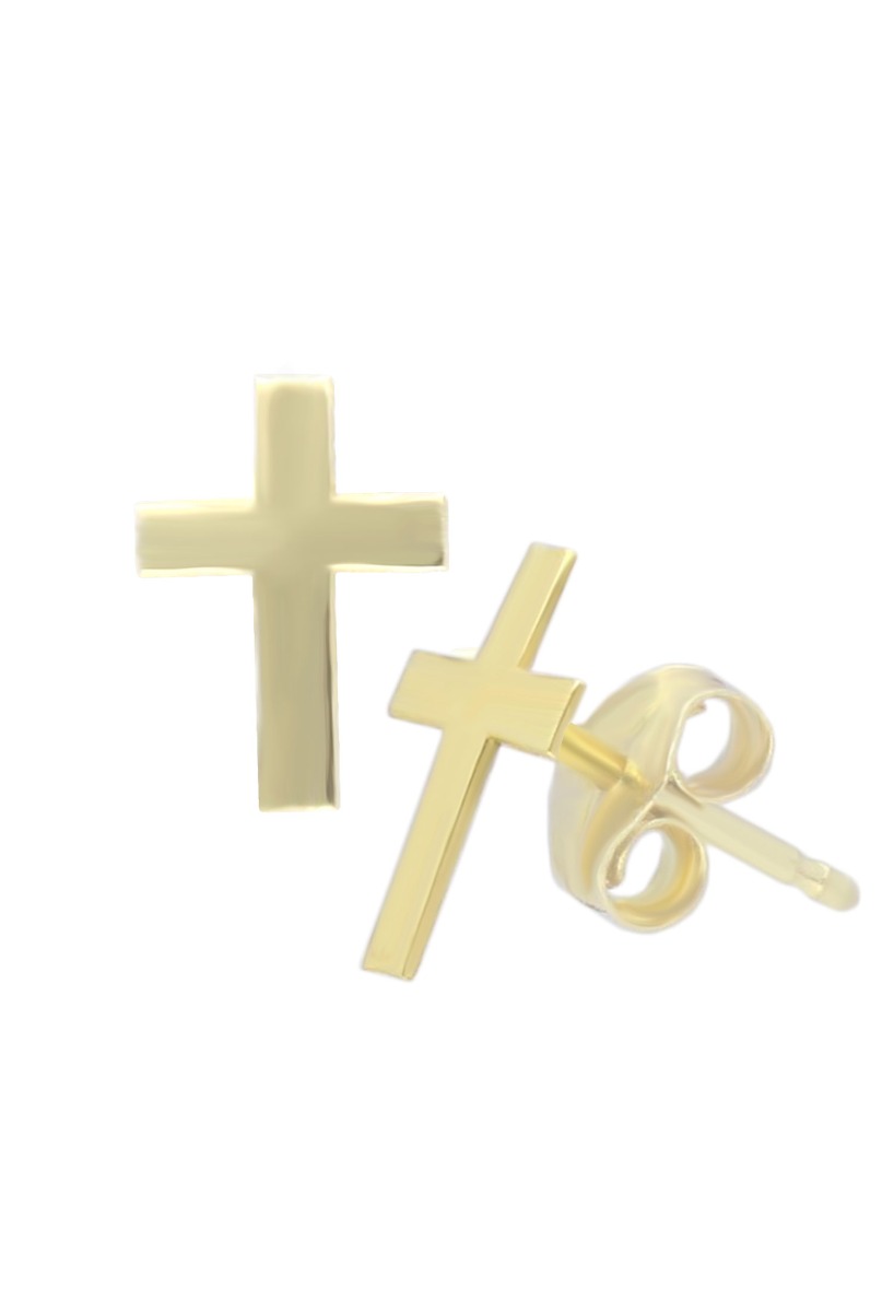 pendientes oro amarillo 18 kilates forma de cruz vista lateral 030_EC-42
