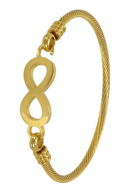 Pulsera aro rígido de acero chapado IP amarillo con motivo de amor infinito precios baratos 276_A2398-A
