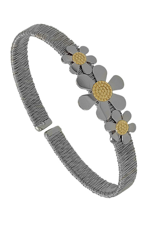 pulsera de acero y oro con tres margaritas