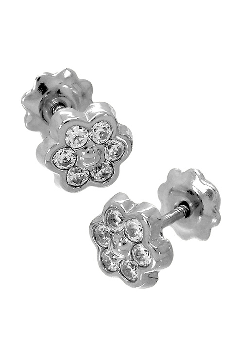 pendientes de oro blanco niña 18 ktes forma de flor con circonitas 234_2827-B