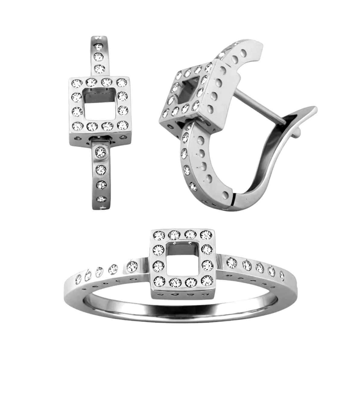 conjunto pendientes y sortija oro con brillantes vista principal