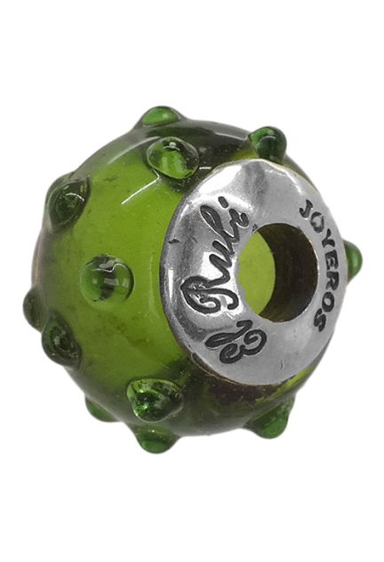 abalorio de plata cristal de murano con adorno granulado de color verde 015_MRN02 foto 2