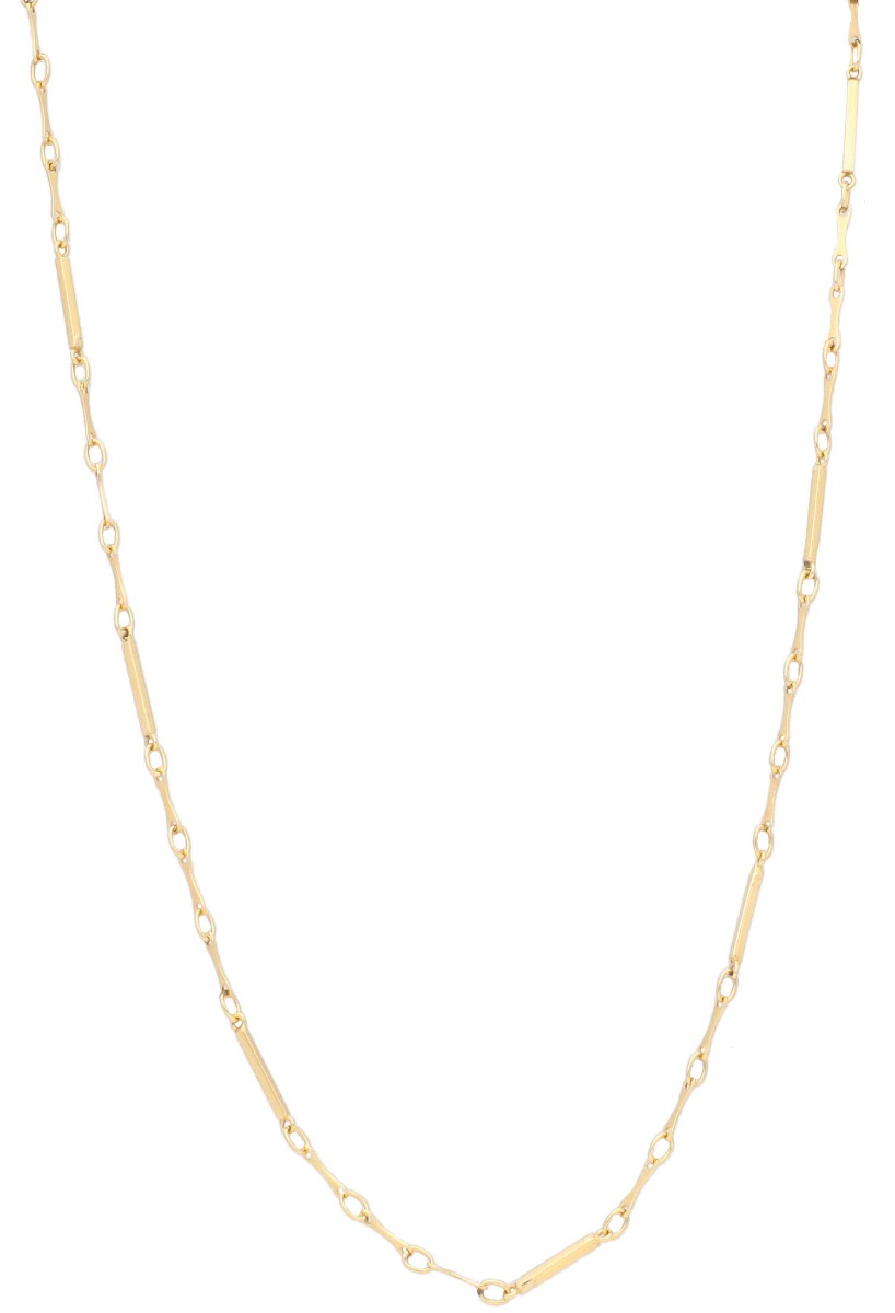 cadena gargantilla oro amarillo 18 kilates vista expositor eslabones forma hueso