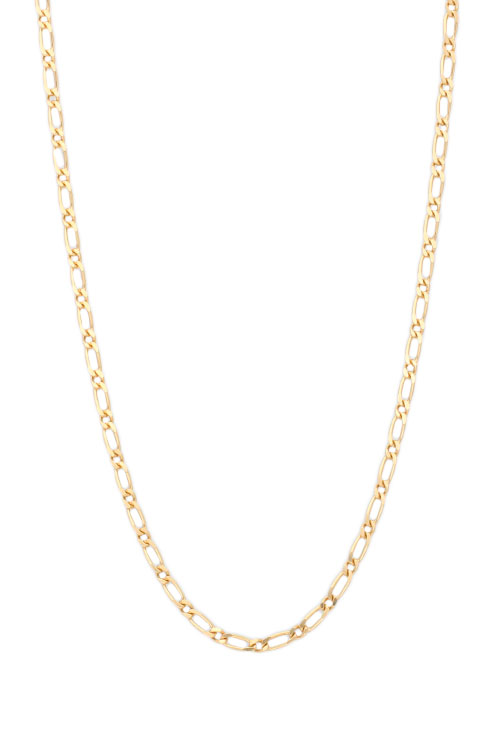 Cadena oro ley eslabón combinado 1x1, clásica cadena de 2,5 milímetros de ancho y 45 centímetros de largo, cadena muy resistente para niños o señora en oro amarillo de primera ley 18 quilates, perfecta para llevar medallas o colgantes pesados. foto exposi