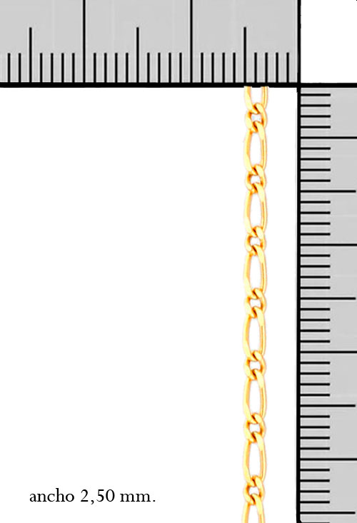 Cadena oro ley eslabón combinado 1x1, clásica cadena de 2,5 milímetros de ancho y 45 centímetros de largo, cadena muy resistente para niños o señora en oro amarillo de primera ley 18 quilates, perfecta para llevar medallas o colgantes pesados. foto con me