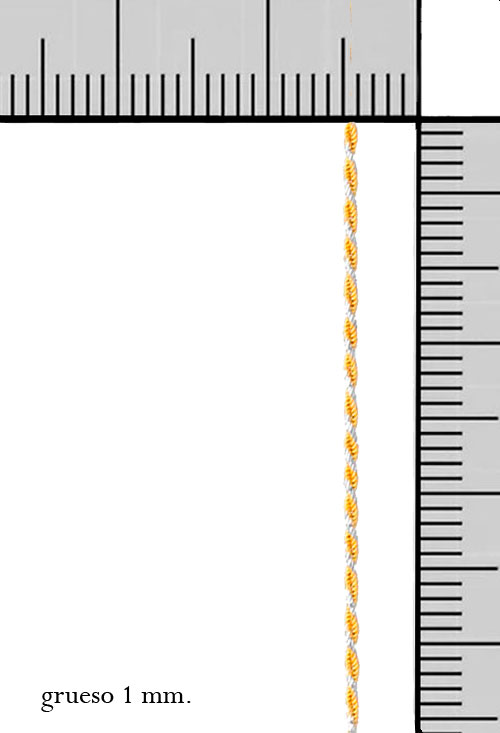 cadena trenza oro bicolor 18 kilates fotografia con medidas