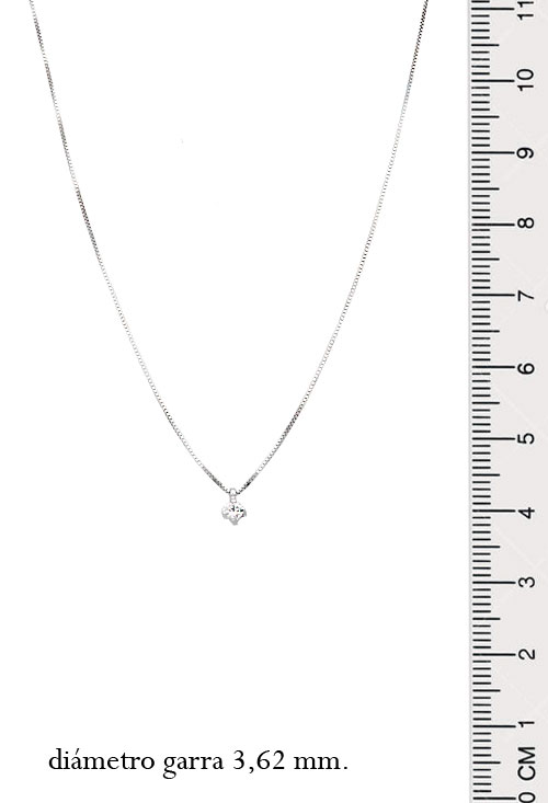 gargantilla oro blanco 18k motivo garra con diamante foto con medidas