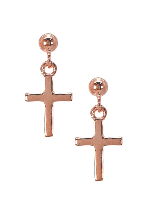 Pendientes plata de ley chapada rosa motivo cruz 280_2021775-P