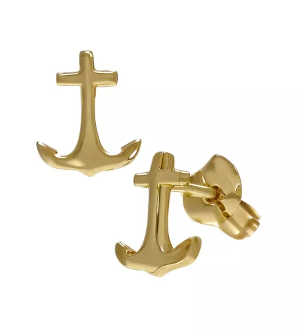 pendientes plata chapada color oro amarillo forma de ancla foto frontal 266-014327-2-1