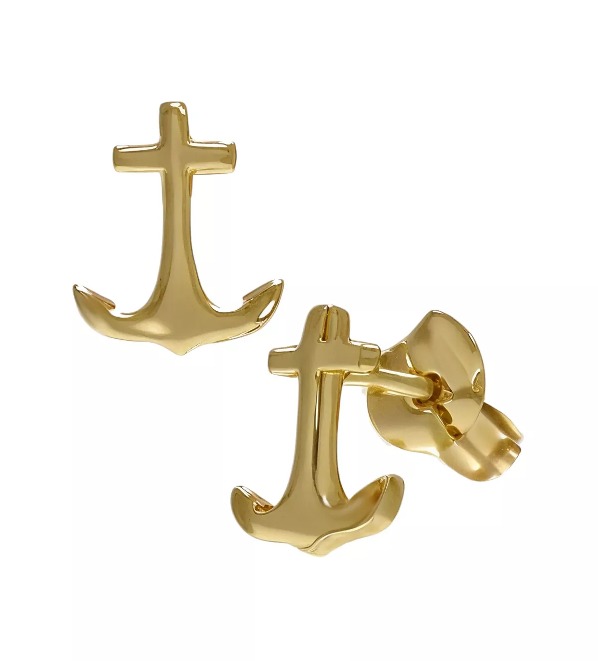 pendientes plata chapada color oro amarillo forma de ancla foto frontal 266-014327-2-1