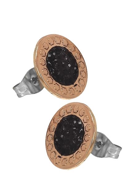 pendientes acero oro y resina con cristales negros incrustados 094_61399-PTGR-4