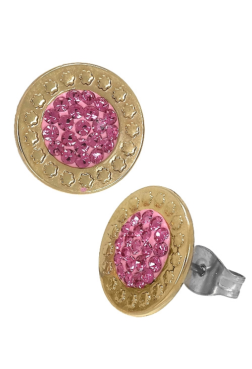 pendientes acero y oro con cristales color rosa 094_61399-PTGR-2