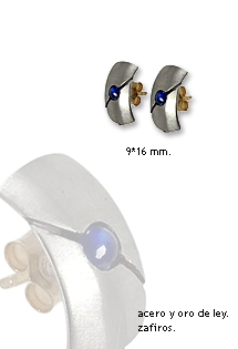 pendientes de acero y oro con zafiro azul fino foto peque 142_292-2-Z_G