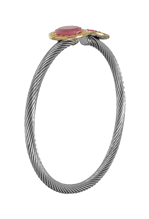 pulsera acero y oro rígida con motivos de piedras rosas vista lateral 094_61432-PGR-2_01