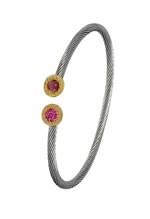 pulsera de acero y oro con cristales sawarovski de color rosa 094_61433-P2P-2