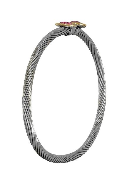 pulsera de acero y oro con cristales sawarovski de color rosa foto lateral 094_61433-P2P-2_01