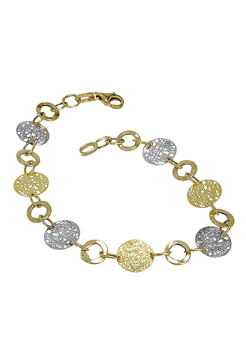 pulsera oro blanco y amarillo eslabones como discos trenzados 243_028-09762