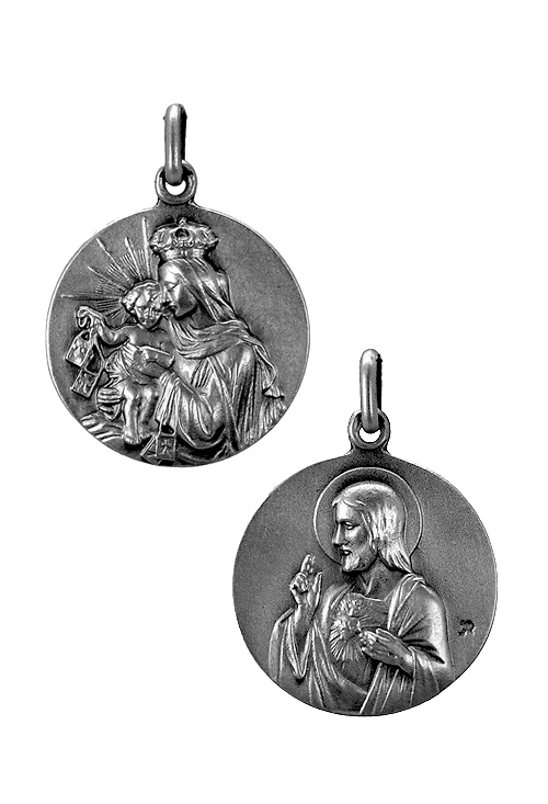 medalla escapulario sagrado corazon y virgen del carmen plata de ley 22 mm