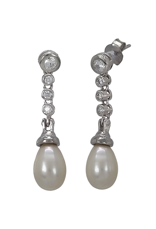 Pendientes largos de plata y perla cultivada Joyas de mujer a precios baratos