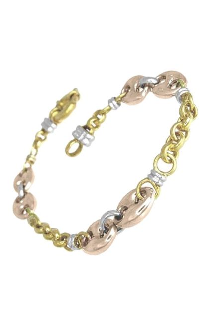 Pulsera de oro con eslabones combinados, oro tricolor 038_LO-14-17MY02