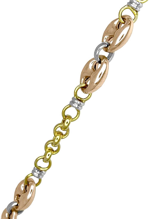 Pulsera de oro con eslabones combinados, oro tricolor 038_LO-14-17MY02 detalle