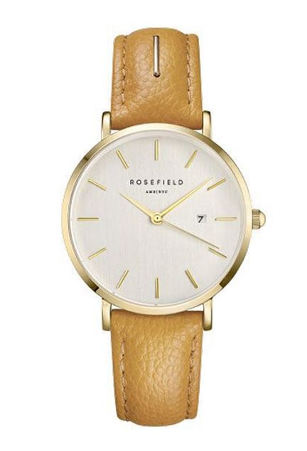 Reloj Rosefield caja en acero chapado Ip oro, correa piel 283_SIFE-I80