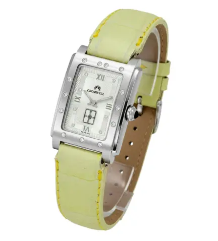 reloj de oro blanco con brillantes para mujer brazalete de piel 095_368837