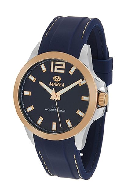 Reloj Marea con caja en acero chapado y correa caucho azul B41195-4