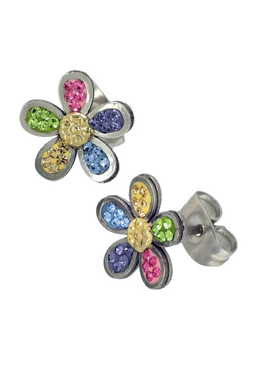 pendientes de acero forma de flor con cristales swarovski 094_51195-PPR