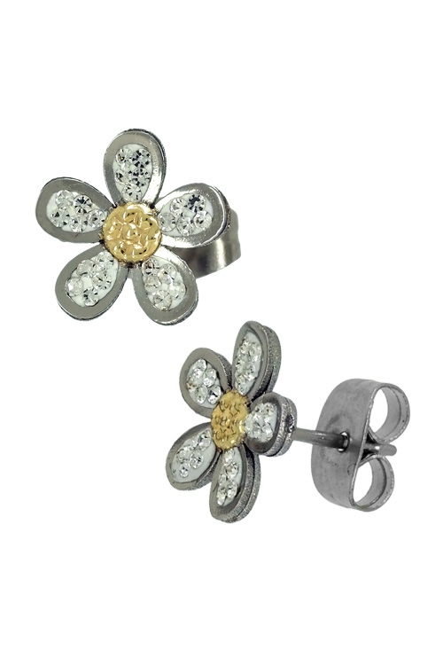 pendientes de acero forma de flor cuajados cristales swarovski 094_51195-PPR-B