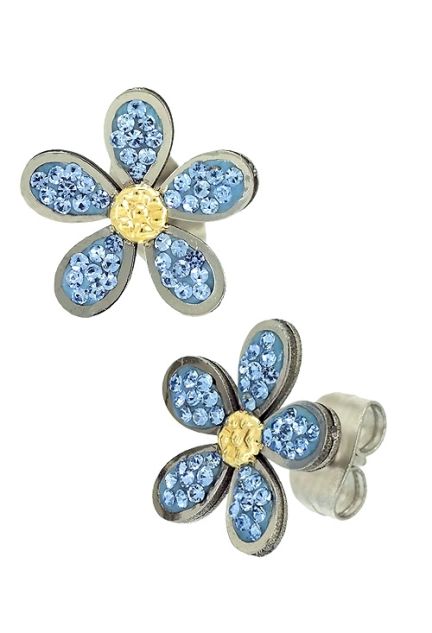 pendientes forma margarita realizados en acero con cristales azules 094_51195-PTGR-A