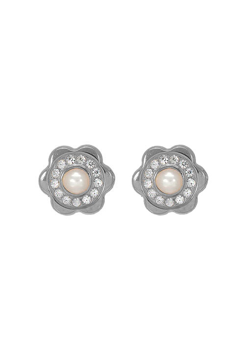 pendientes oro blanco 18 ktes forma de flor con perla y circonitas 234_2829-B