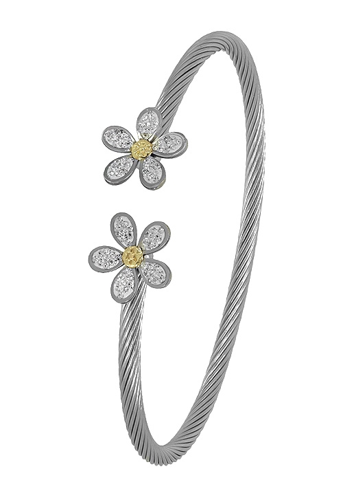 pulsera de acero y oro con flores de cristales swarovski vista frontal 094_51195-P2FG-B