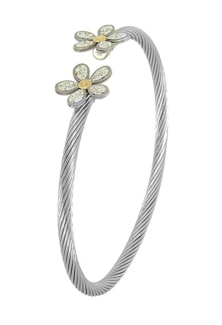 pulsera de acero y oro con flores de cristales swarovski vista secundaria 094_51195-P2FG-B