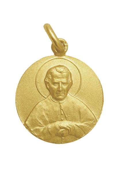 Medalla de San Juan Bosco de oro amarillo y 18 mm.