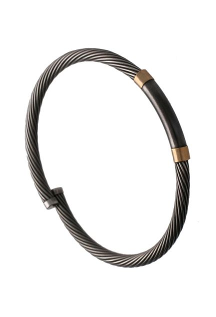 Pulsera de acero rígida con motivo central topes de oro 094_70867-6N-128966