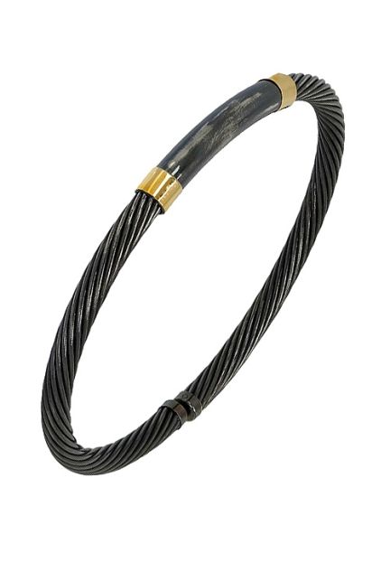 pulsera de acero y oro modelo de aro rigido trenza 094_70867-6N